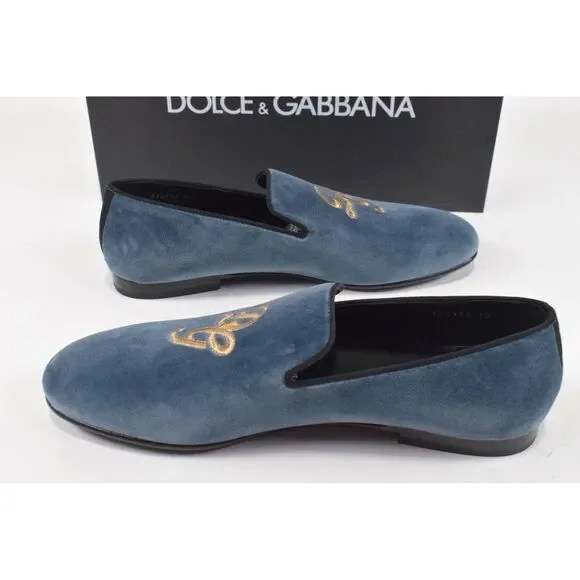 Dolce&Gabbana NWB Loafers / Slippers Size 43 10 US Blue Velvet W/ Gold DG Logo